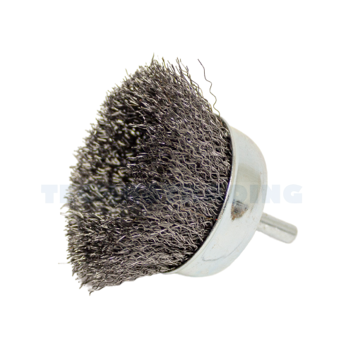 Wire Cup Brush, shaft welded type, standard/crimped, 60 mm dia, 6 mm shaft, steel