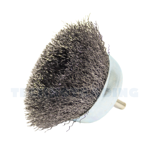 Wire Cup Brush, shaft welded type, standard/crimped, 80 mm dia, 6 mm shaft, steel
