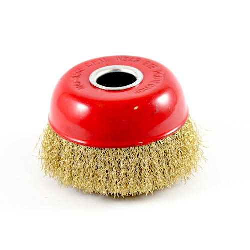 Wire Cup Brush, standard/crimped, 100 mm dia, 7/8" (22 mm) arbor, brass