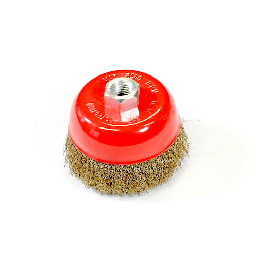 Wire Cup Brush, standard/crimped, 100 mm dia, nut 5/8" thread, brass