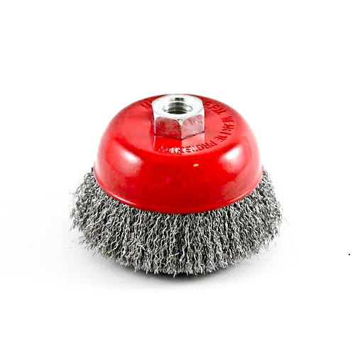 Wire Cup Brush, standard/crimped, 100 mm dia, nut 5/8" thread, steel