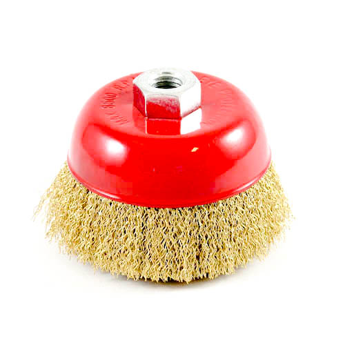 Wire Cup Brush, standard/crimped, 100 mm dia, nut M14 thread, brass
