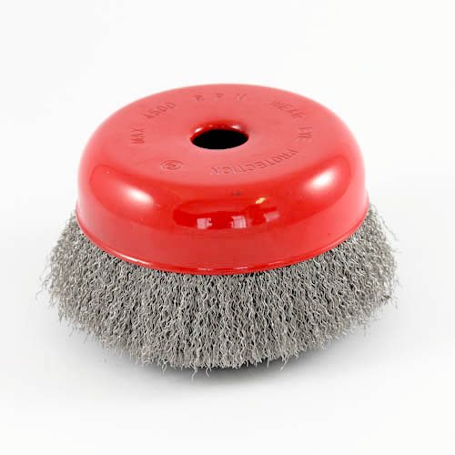 Wire Cup Brush, standard/crimped, 150 mm dia, 7/8" (22 mm) arbor, stainless steel