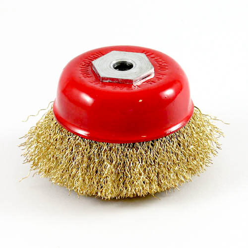 Wire Cup Brush, standard/crimped, 60 mm dia, arbor 8 mm (incl. mounting bolt for MAGW-40), brass
