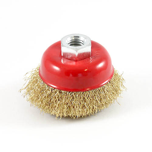Wire Cup Brush, standard/crimped, 60 mm dia, nut M14 thread, brass
