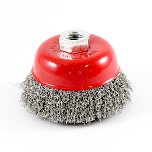 Wire Cup Brush, standard/crimped, 75 mm dia, 5/8" (16 mm) arbor, stainless steel