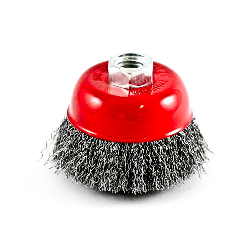 Wire Cup Brush, standard/crimped, 75 mm dia, nut 5/8" thread, stainless steel
