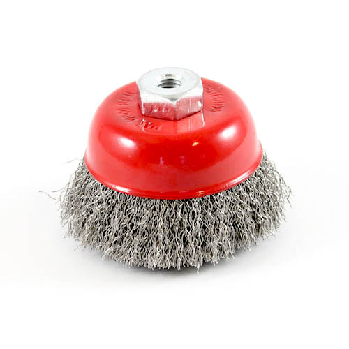 Wire Cup Brush, standard/crimped, 75 mm dia, nut M10 thread, stainless steel
