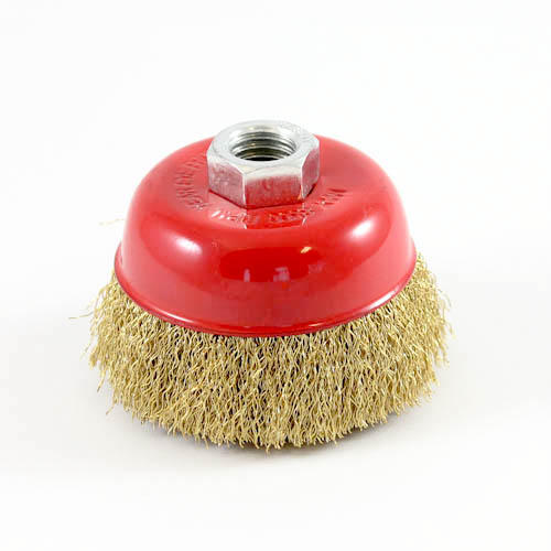Wire Cup Brush, standard/crimped, 80 mm dia, nut 5/8" thread, brass
