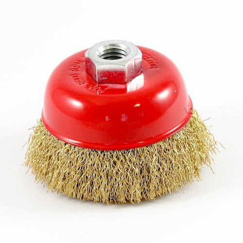 Wire Cup Brush, standard/crimped, 80 mm dia, nut M14 thread, brass