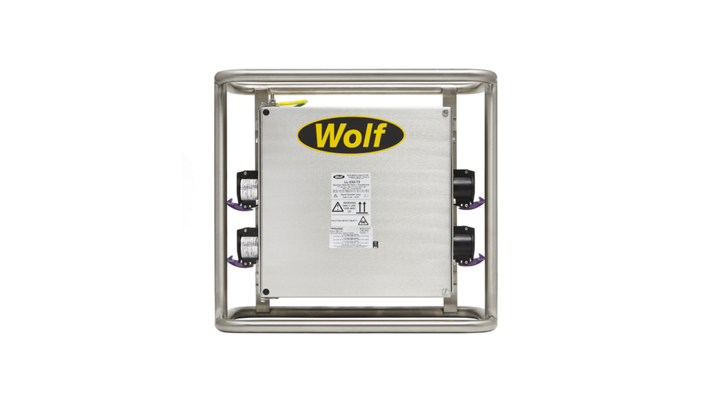 Wolf LL-233/T3, 320VA / 400VA Transformator 230 V. RVS behuizing, met 4 x 24 V 2 pole Ex ATX aansluiting. 15m SY kabel met ATX plug