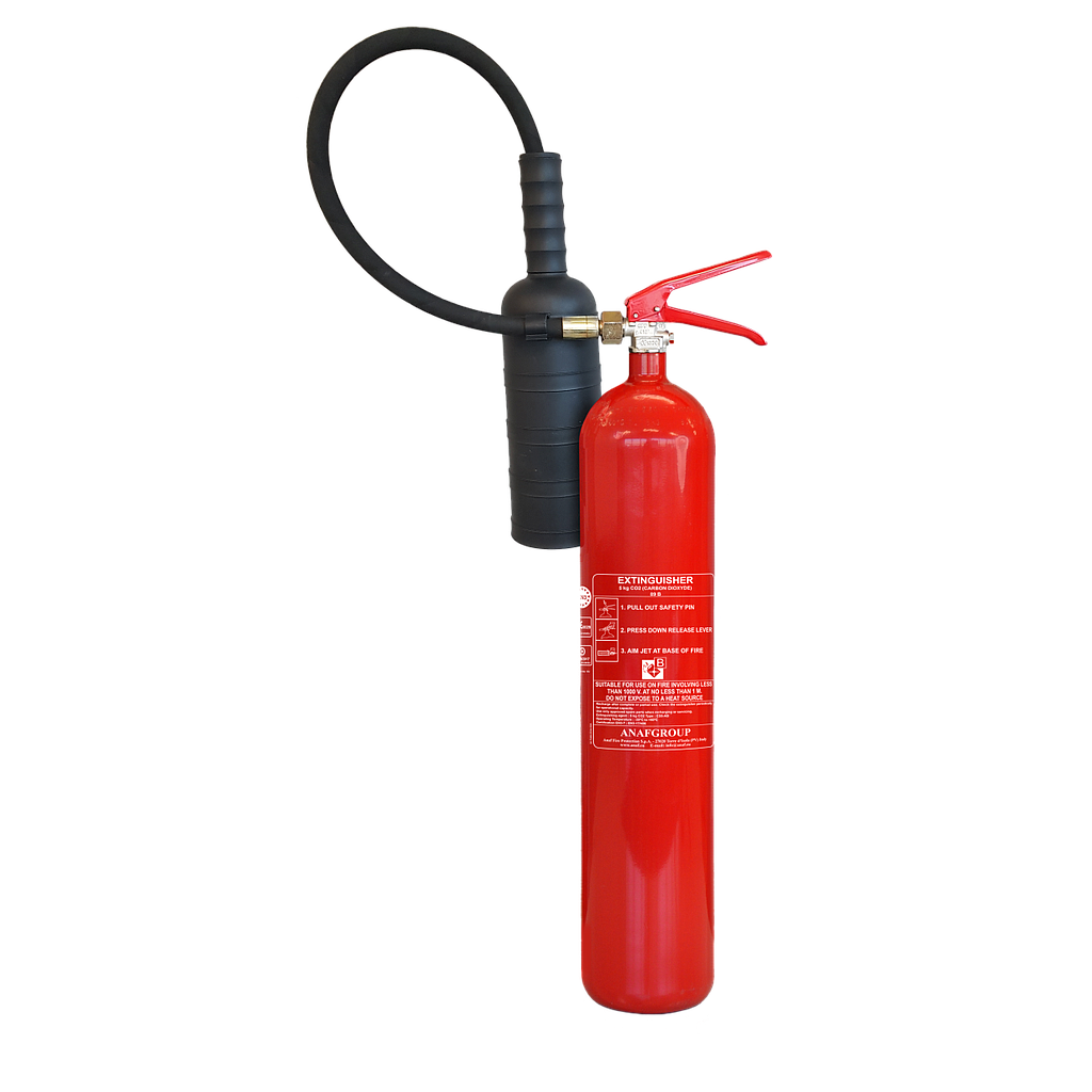 ANAF CS5-AB, CO2 - Carbon dioxide fire extinguisher 5 kg. With hose. Including wall support. MED/NCP approved, IMPA 331042, UN 1044
