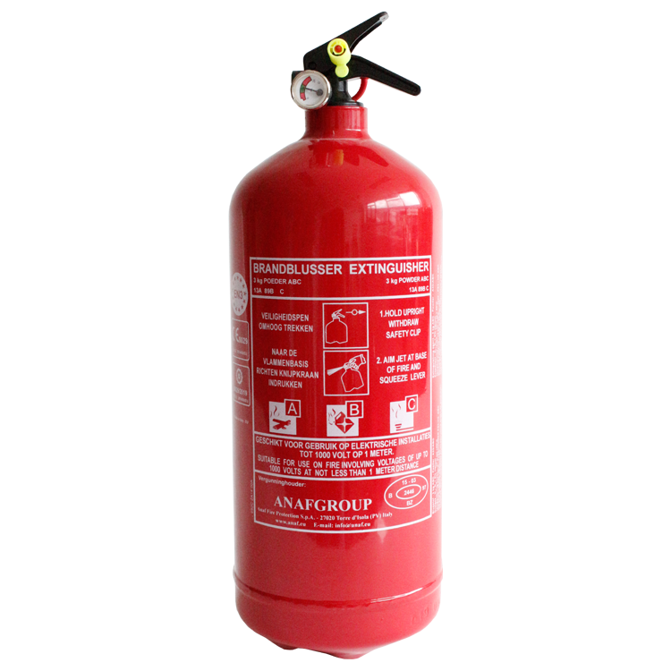 ANAF PS3-HX, ABC Poederblusser met manometer MED/NCP gecertificeerd, 3 kg, IMPA 331016, UN 1044