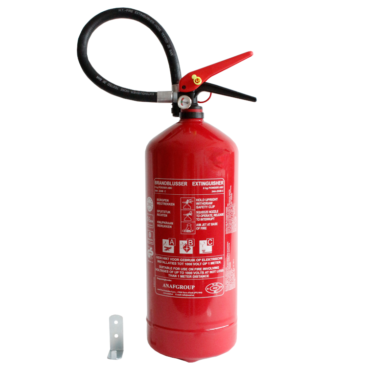 ANAF PS6-HJ, ABC Powder fire extinguisher with manometer MED/NCP certified, 6 kg, Including wall support, IMPA 331017 (SKU 11238)