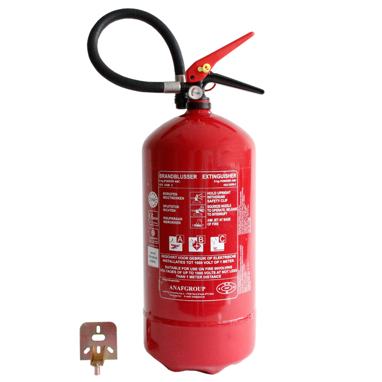 ANAF PS9-HH, ABC Poederblusser met manometer, aluminium afsluiter, incl muurbeugel, MED/NCP gecertificeerd, 9 kg, IMPA 331069, UN 1044