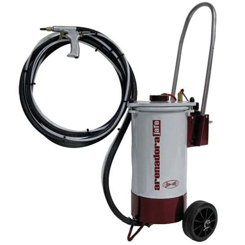 Arenadore Jafe 10, draagbare zandstraler cap 10 ltr, set met slang, nozzle, zuigmond, watervernevelaar en extra nozzle