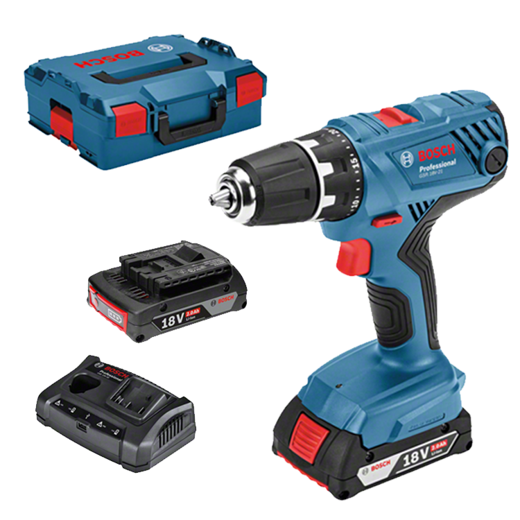 Bosch GSR 18 V-21, Rechargeable Drill, in plastic box, with charger and 2 x 2,0 Ah battery., IMPA 590906, UN 3481