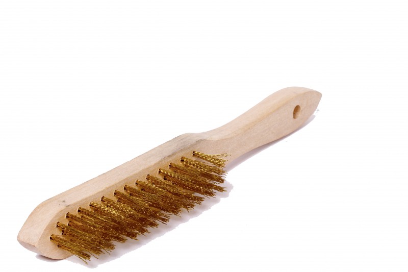 Straight Handled Wire Brush, Brass Plated Steel Wires, 330 mm, 4 x 19 Rows, IMPA 510667