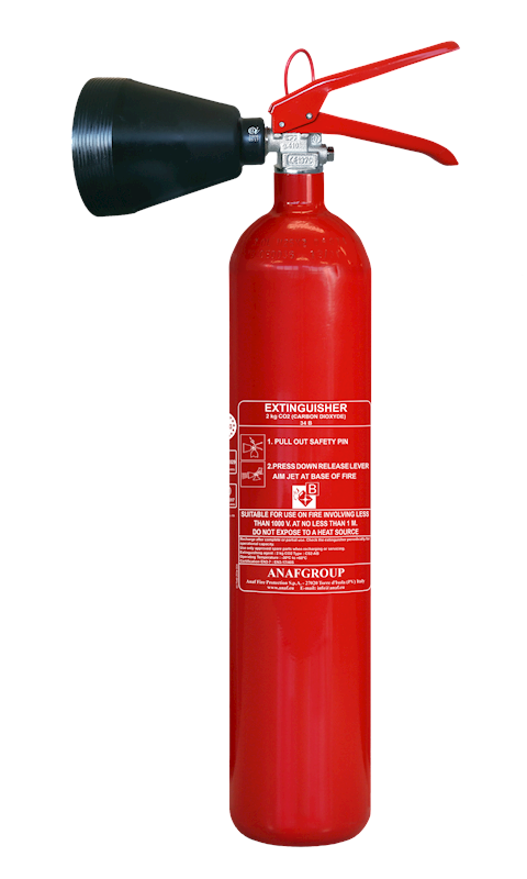 ANAF CS2-AB, CO2 Carbon dioxide fire extinguisher, B type, 2 kg, MED/NCP, incl wall support, IMPA 331041, UN 1044