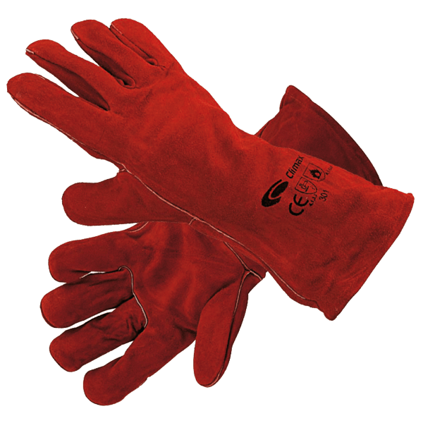 Climax 301, Long red split leather gloves, EN388 and for for welding, 5 vingers, IMPA 851163