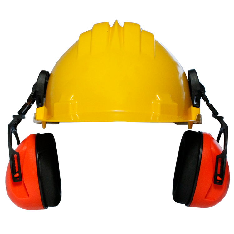 Climax 5-P Gele Veiligheidshelm met oorkappen, HDPE, 6 punts binnenwerk met draaiknop, EN397