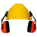 [10927] Climax 5-P, Yellow Safety helmet with ear cup kit, blue, HDPE, with adjustment wheel 6 point suspension, EN 397