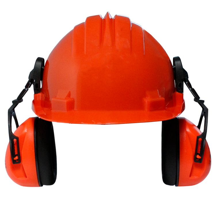 Climax 5-P Oranje Veiligheidshelm met oorkappen, HDPE, 6 punts binnenwerk met draaiknop, EN397