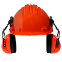 [10925] Climax 5-P, Orange Safety helmet with ear cup kit, blue, HDPE, with adjustment wheel 6 point suspension, EN 397