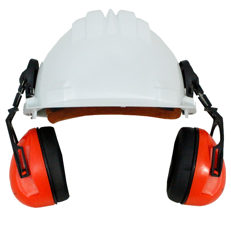 Climax 5-P Witte Veiligheidshelm met oorkappen, HDPE, 6 punts binnenwerk met draaiknop, EN397
