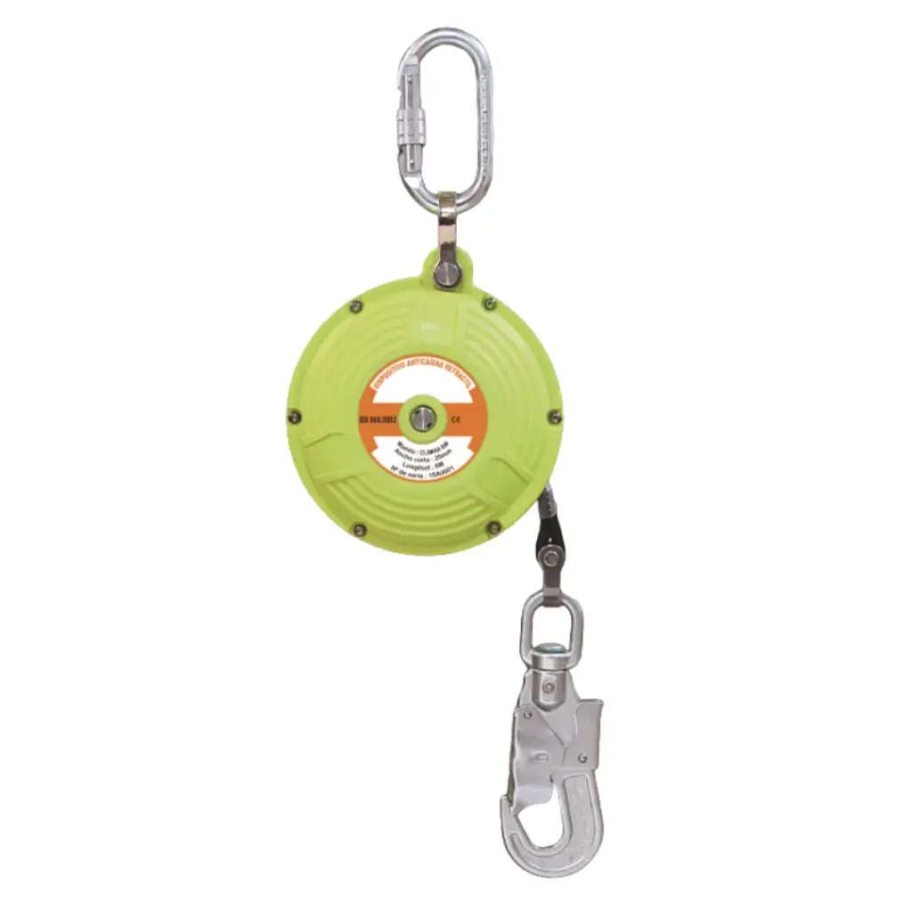 Climax Fall arrester retractable 6 m, 25 mm tape, with snaphook, max. 140 kg load vertically
