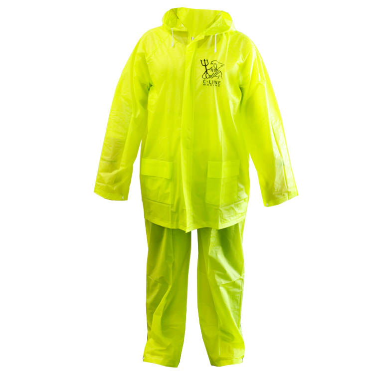 C-Line two piece rain suit with hood, Hi-vis yellow, Size L, IMPA 190437