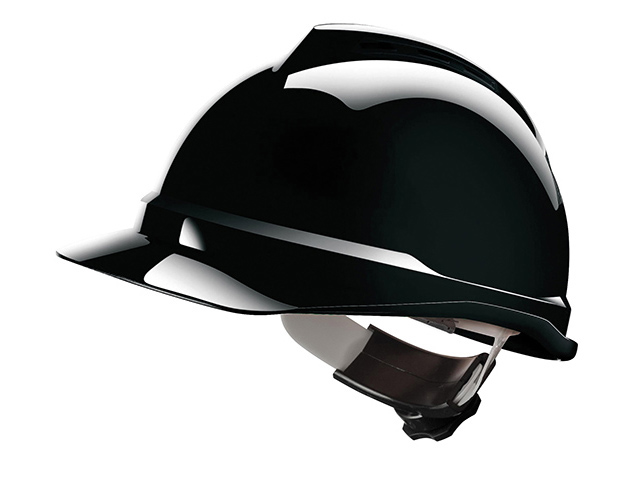 MSA V-Gard 500 Zwarte Veiligheidshelm met Fas-Trac binnenwerk, EN397, niet geventileerd, IMPA 310115