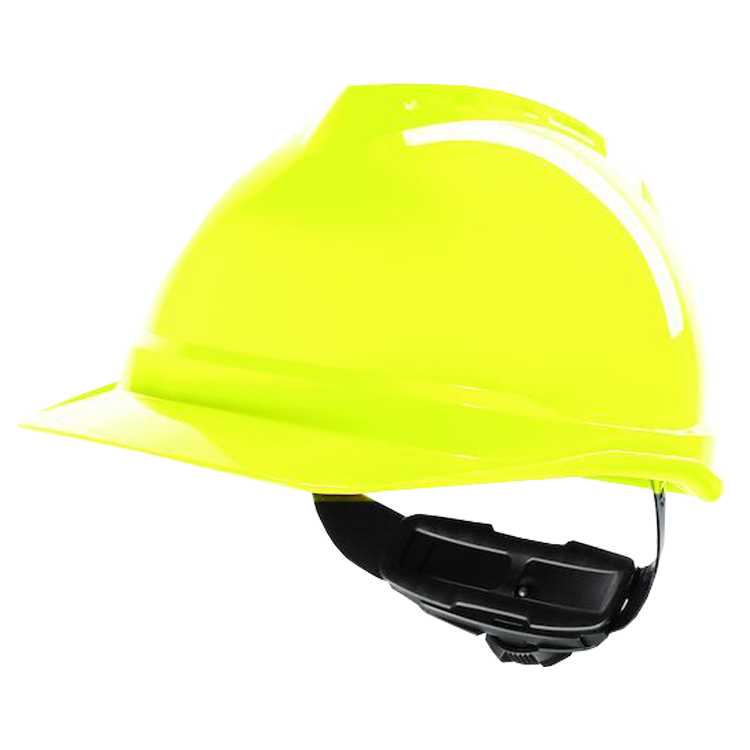 MSA V-gard 500 helmet, Fluorescent yellow with Fas-Trac inside, Ventilated