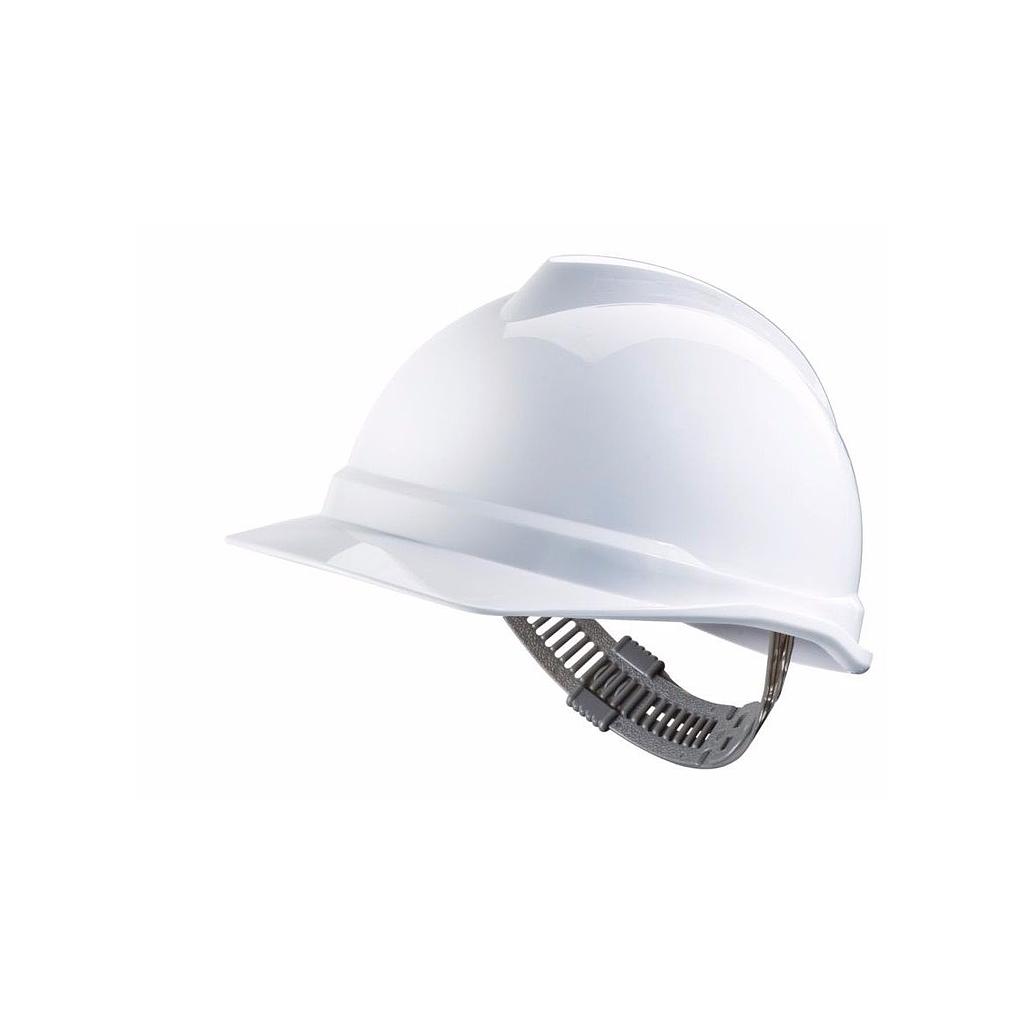 MSA V-Gard 520 White Safety Helmet with Push-key suspension, EN397, non-vented, IMPA 310202