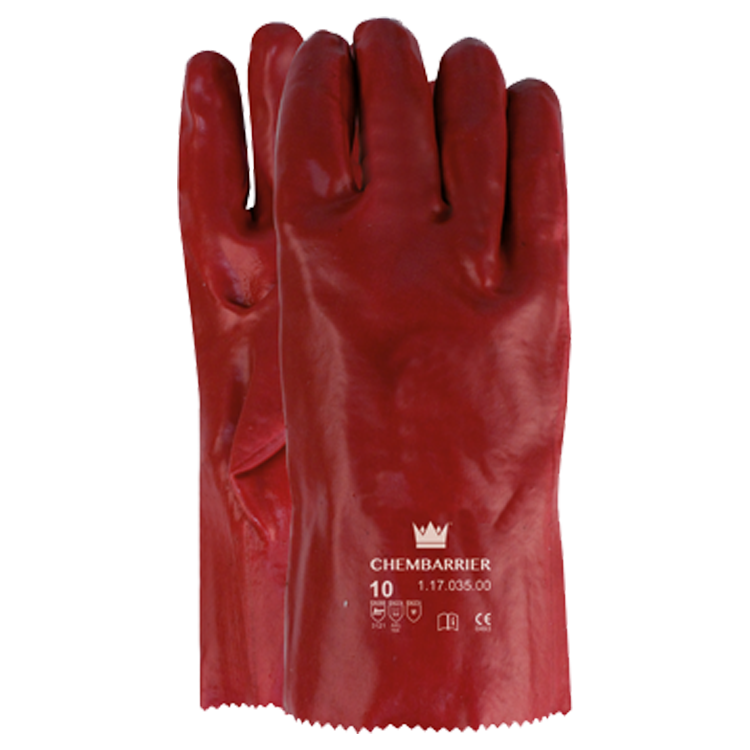 Handschoen PVC, rood volledig gecoat tricot manchet mt:10 CE Cat. 2, IMPA 190131