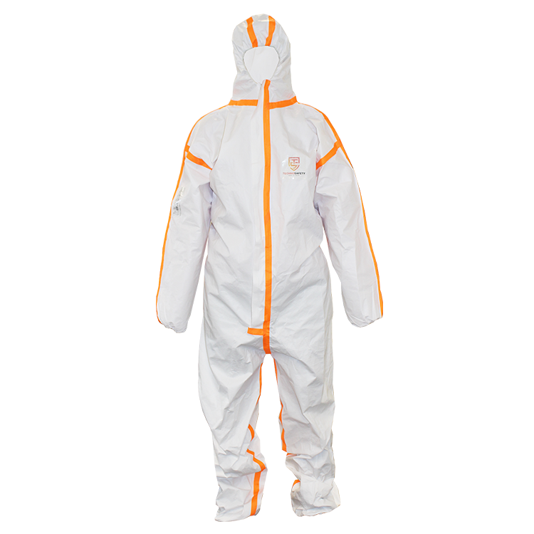 Technosafety disposable coverall, Cat III, Type 4/5/6, White with orange seal, Anti-static, Size L, IMPA 312083