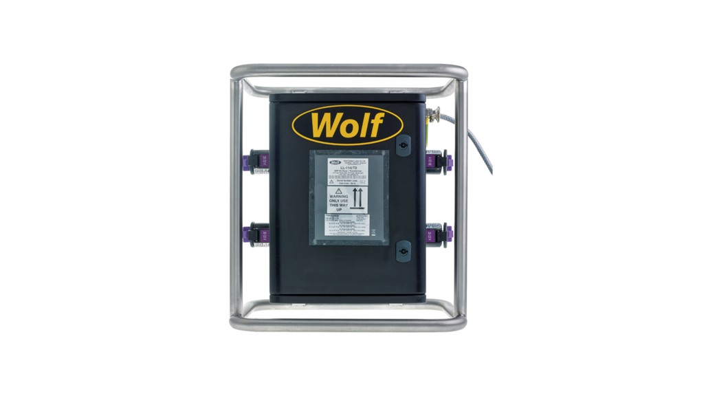 Wolf LL-214/T3, 320VA/400VA Transformator 230 V, GRP behuizing, met 4 x 24 V ATX contra stekkers, 15m kabel met ATX stekker