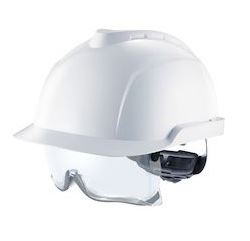 MSA V-Gard 930 Witte Veiligheidshelm met Fas-Trac III binnenwerk en geintegreerde overzetbril, EN397, niet geventileerd, IMPA 310321