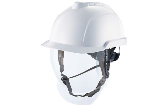 MSA V-Gard 950 White Safety Helmet with Fas-Trac III suspension and integrated visor, EN397, non-vented, IMPA 310327