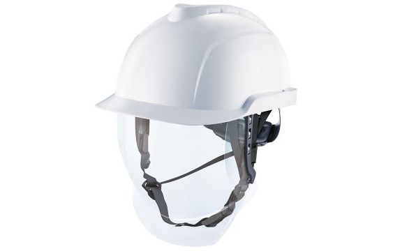 MSA V-Gard 950 Witte Veiligheidshelm met Fas-Trac III binnenwerk en geintegreerde vizier, EN397, niet geventileerd, IMPA 310327