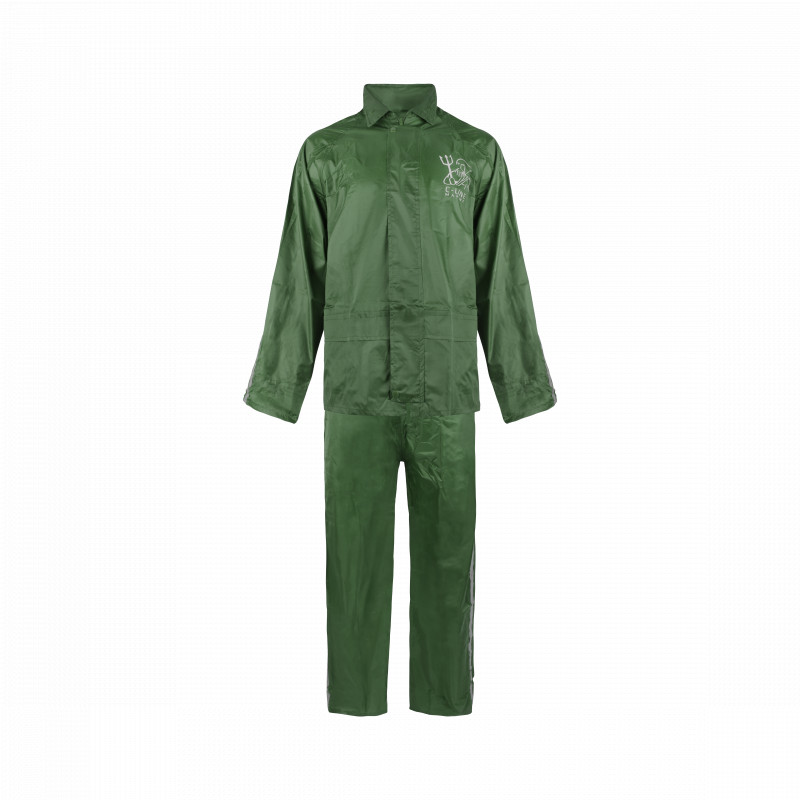 C-Line two piece rain suit with hood, Green with reflective stripes, Polyerster/PVC, Child Size 134/140