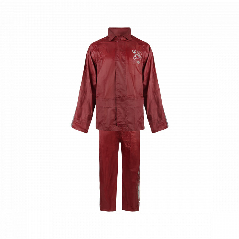 C-Line tweedelig regenpak met capuchon, Bordeaux rood met reflectie strepen, Polyerster/PVC, Volwassen maat S