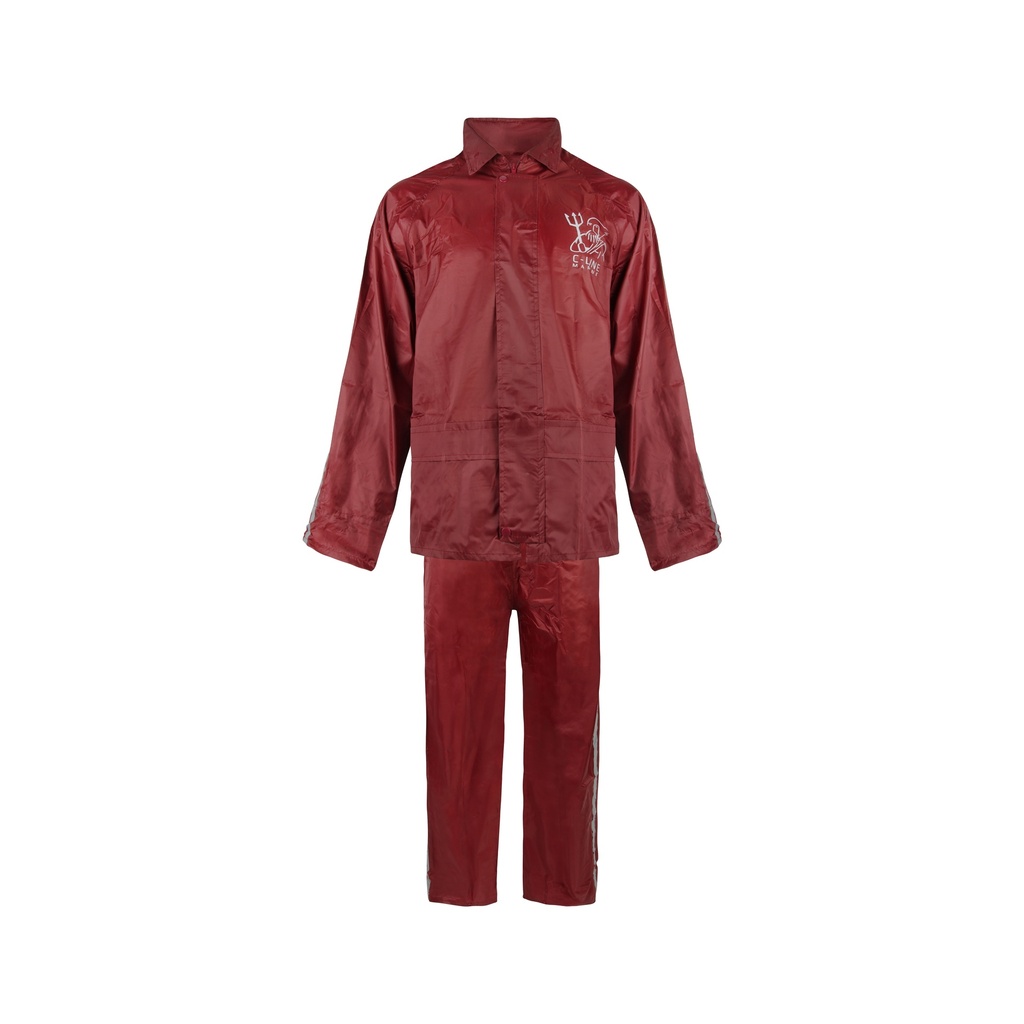 C-Line tweedelig regenpak met capuchon, Bordeaux rood met reflectie strepen, Polyerster/PVC, Kinder maat 134/140