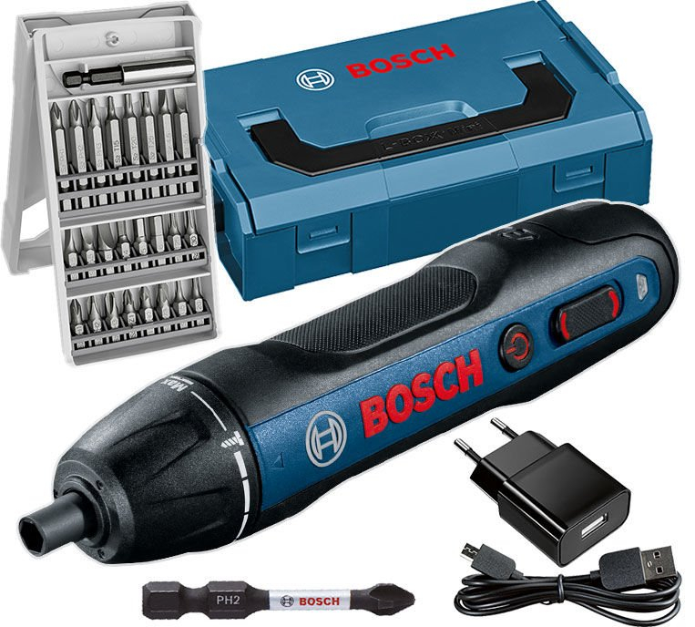 Bosch GO, Accu Schroevendraaier, ingebouwde Li-Ion accu incl oplader en bitset, in kunststof koffer