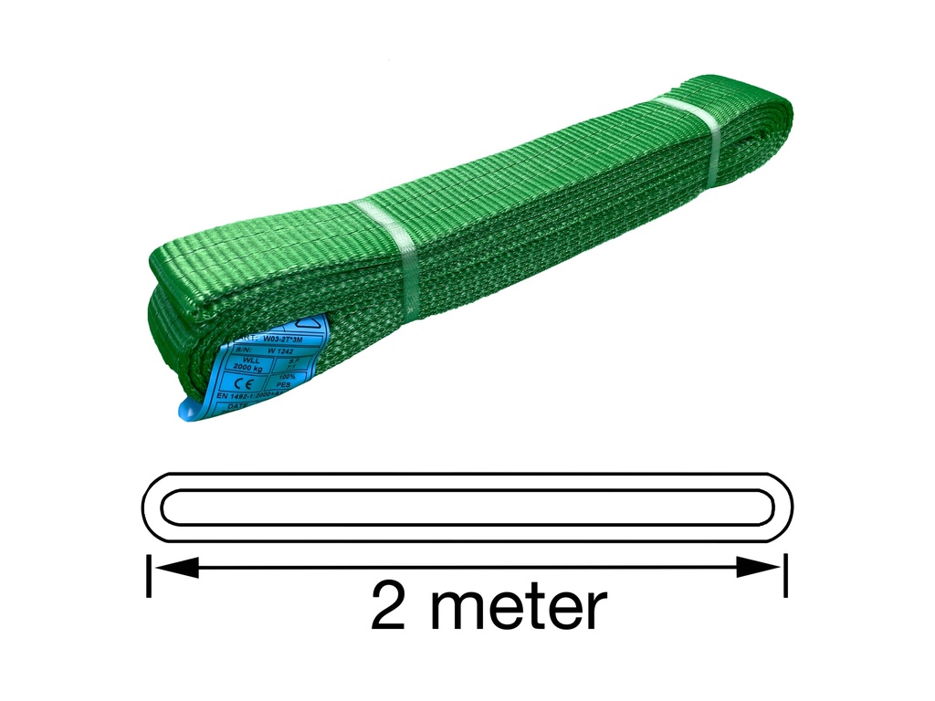TETRA WSE-2T2M, Polyester eindloze hijsband, Werklast 2 ton, Lengte 2 m, Veiligheidsfactor 7:1, EN1492-1, IMPA 232196