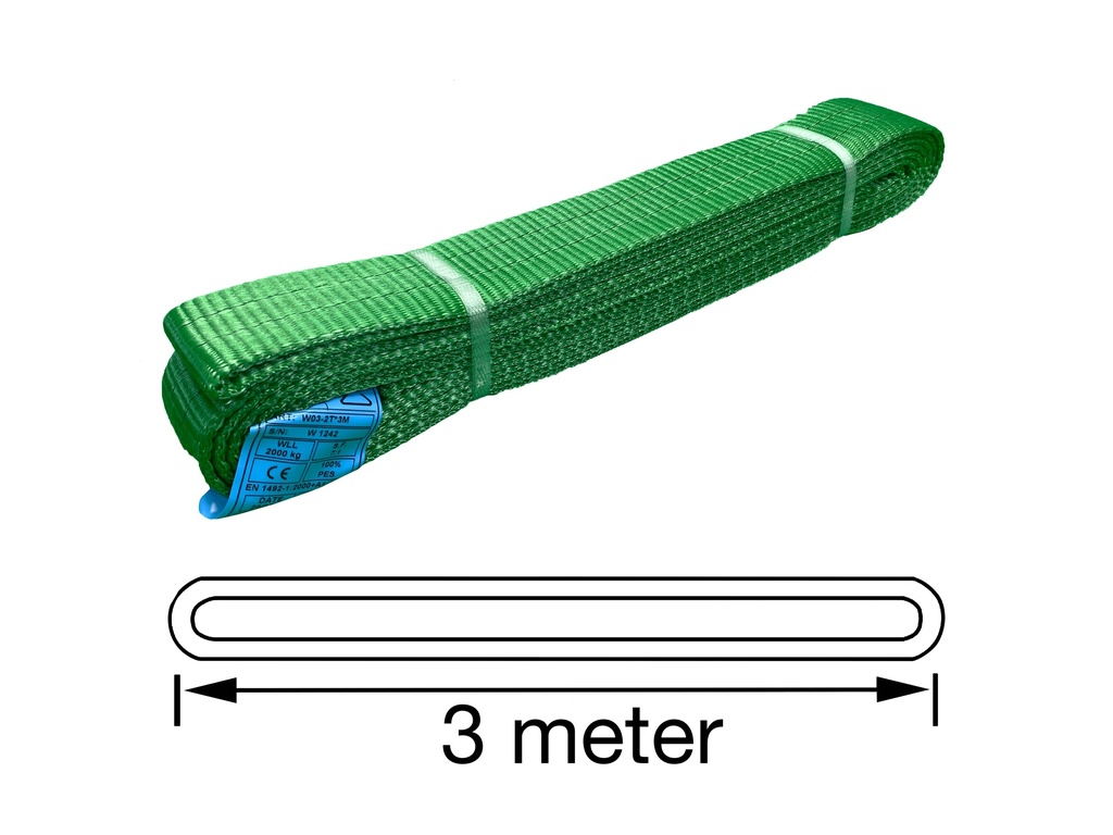 TETRA WSE-2T3M, Polyester eindloze hijsband, Werklast 2 ton, Lengte 3 m, Veiligheidsfactor 7:1, EN1492-1, IMPA 232196