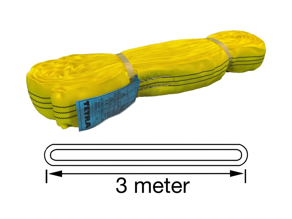 TETRA RS-3T3M, Polyester rondstrop, Werklast 3 ton, Lengte 3 m, Veiligheidsfactor 7:1, EN1492-2 