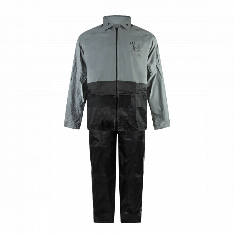 C-Line tweedelig regenpak met capuchon, Reflectie jas met zwarte broek, Polyerster/PVC, Kinder maat 158/164