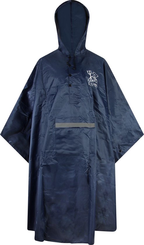 C-Line Poncho for walking and biking, Dark Blue with reflective stripes, Polyerster/PVC, Adult Size S/M