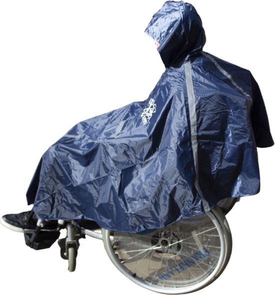C-Line Poncho voor rolstoel, Donker blauw met reflectie strepen, Polyerster/PVC